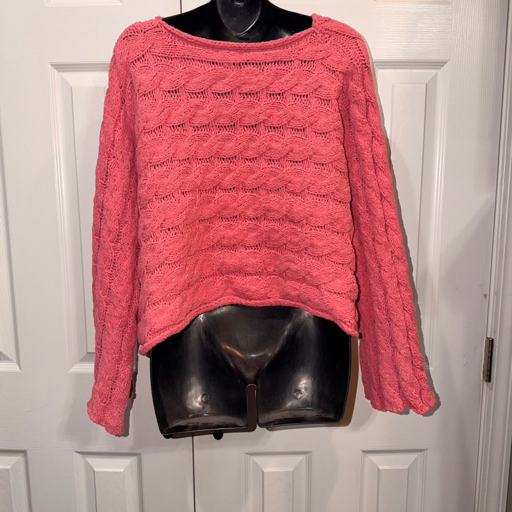 NWOT POL Womens Pink Cable Knit Oversized Sweater Boat Neck Textured Pullover Sm - Picture 3 of 4